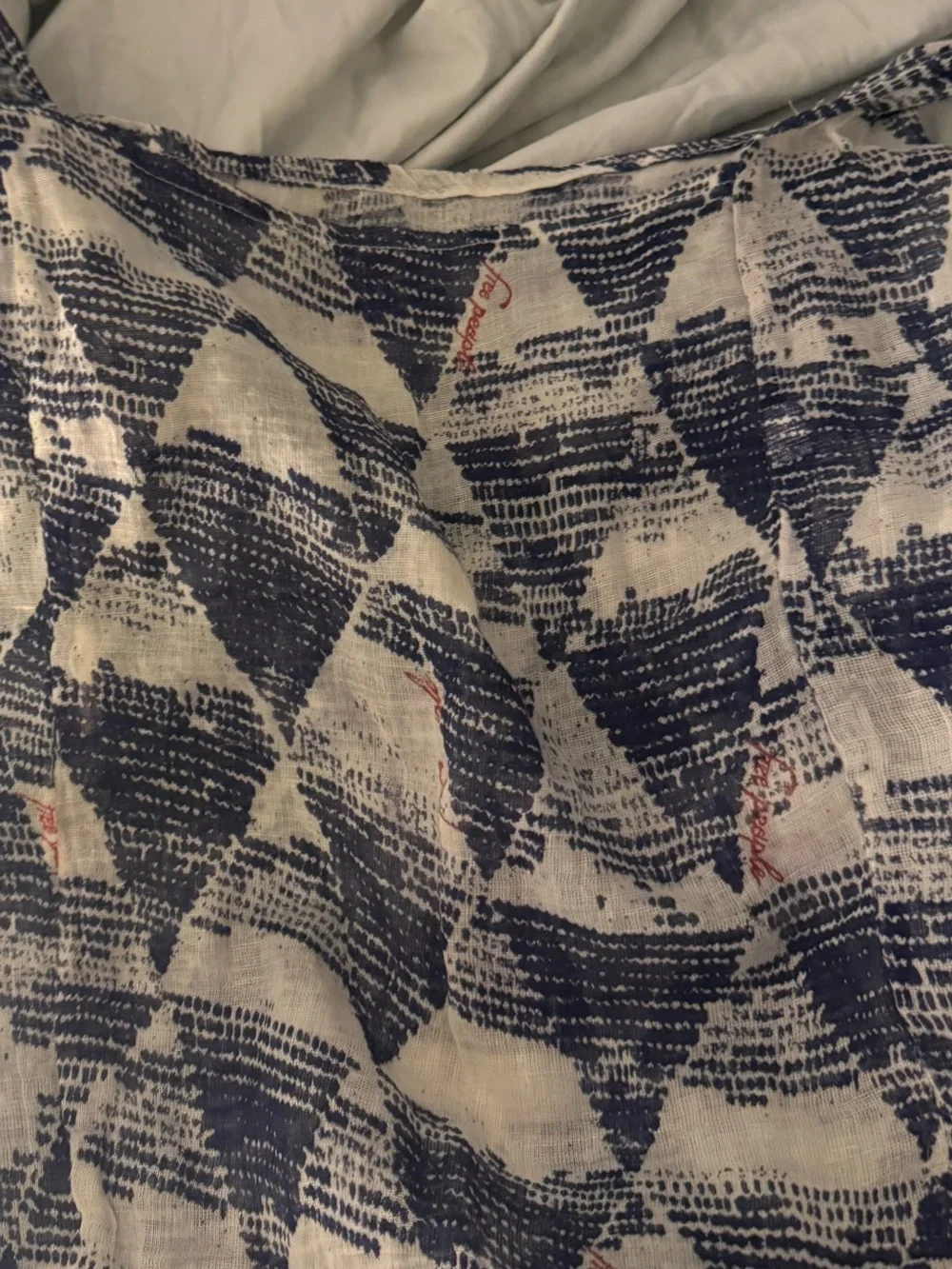 Free People Woven Blue & White Triangle w/ Red Free People logos Tote Bag